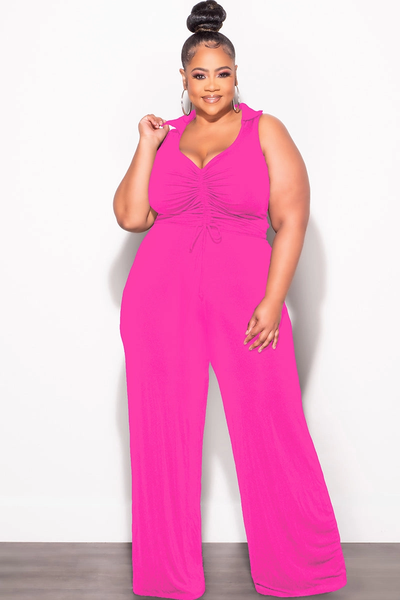 Reinforced Knees Final Sale Plus Size 2pc Set Crop Top and Pants in Fuchsia