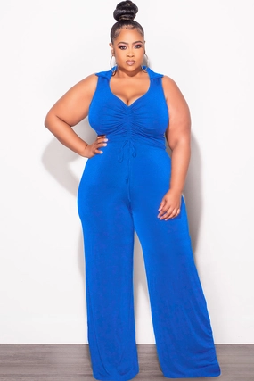 Final Sale Plus Size 2pc Set Crop Top and Pants in Royal Blue Active Look