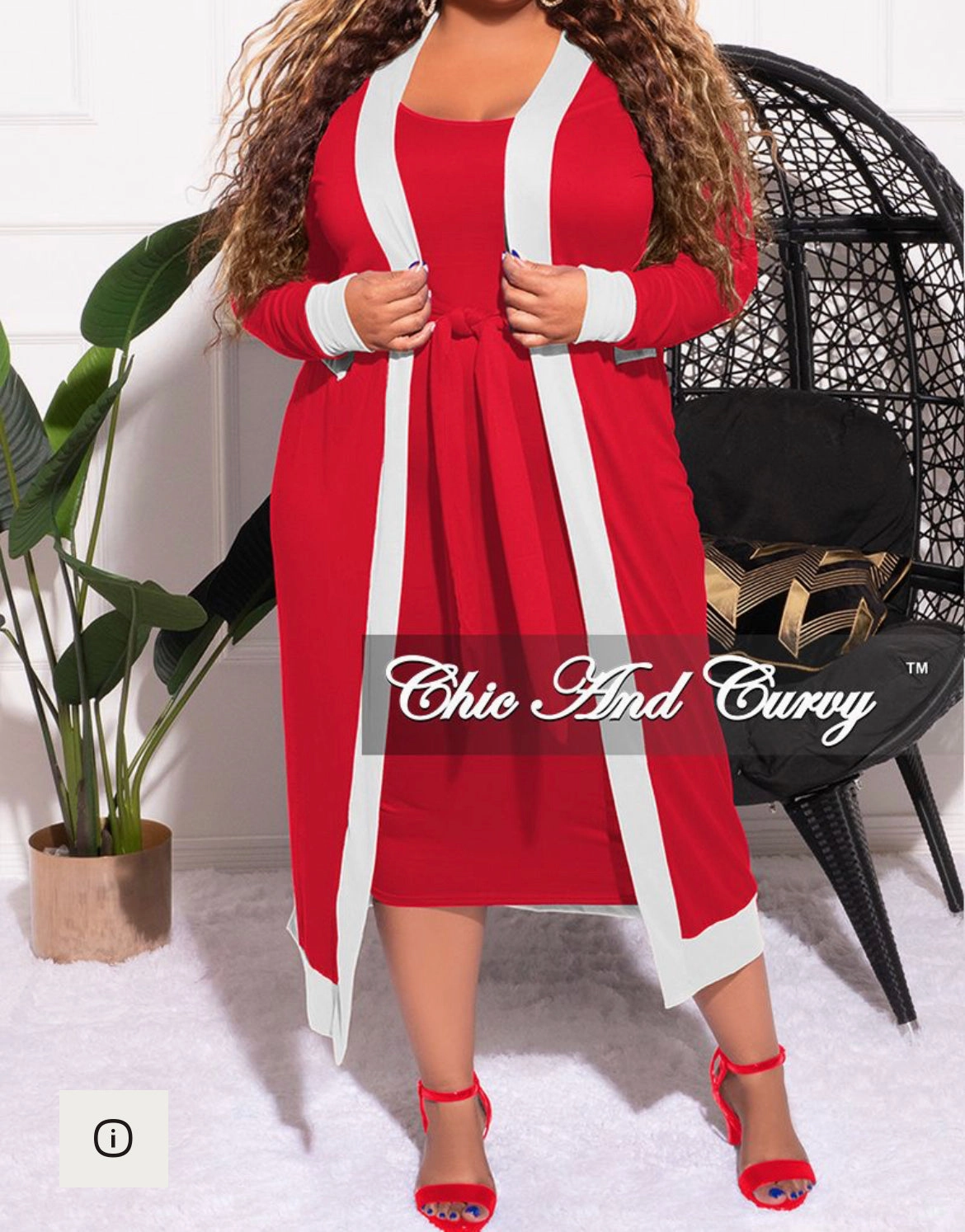 Final Sale Plus Size 2pc Set Duster & Tank Tie Dress in Red & White Wide-leg cut Bold Design