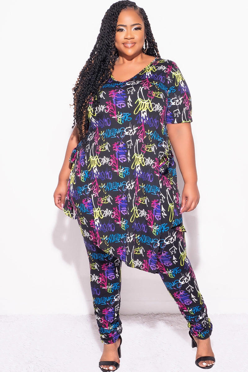 Quick Fit Wear Smart Layer Final Sale Plus Size 2pc Set in Black Graffiti Print