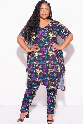Final Sale Plus Size 2pc Set in Black Graffiti Print HypoallergenicFabric Stretchable