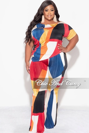 Final Sale Plus Size 2pc Set Top and Pants Set in Multi Color Print Rugged Comfort