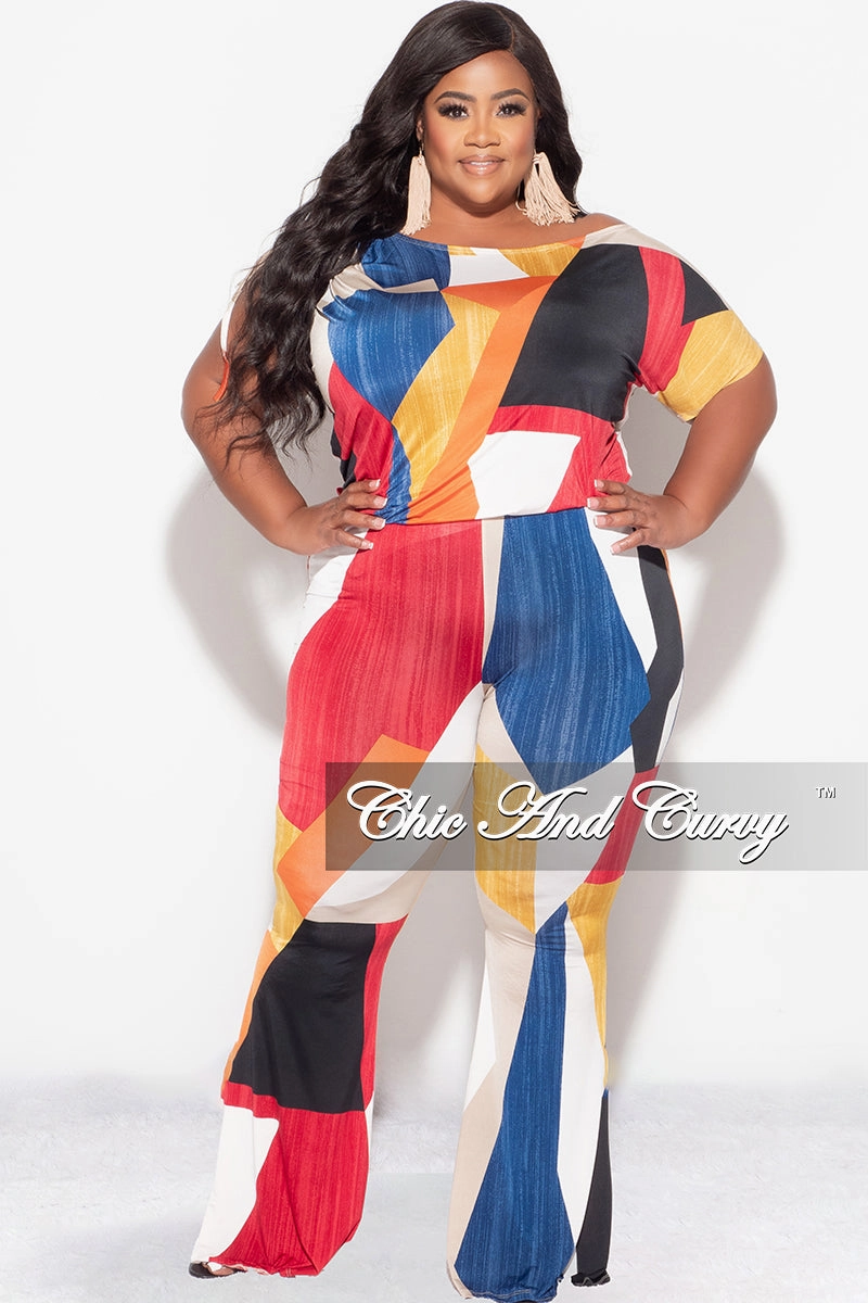 Final Sale Plus Size 2pc Set Top and Pants Set in Multi Color Print ExpandableSidePanels