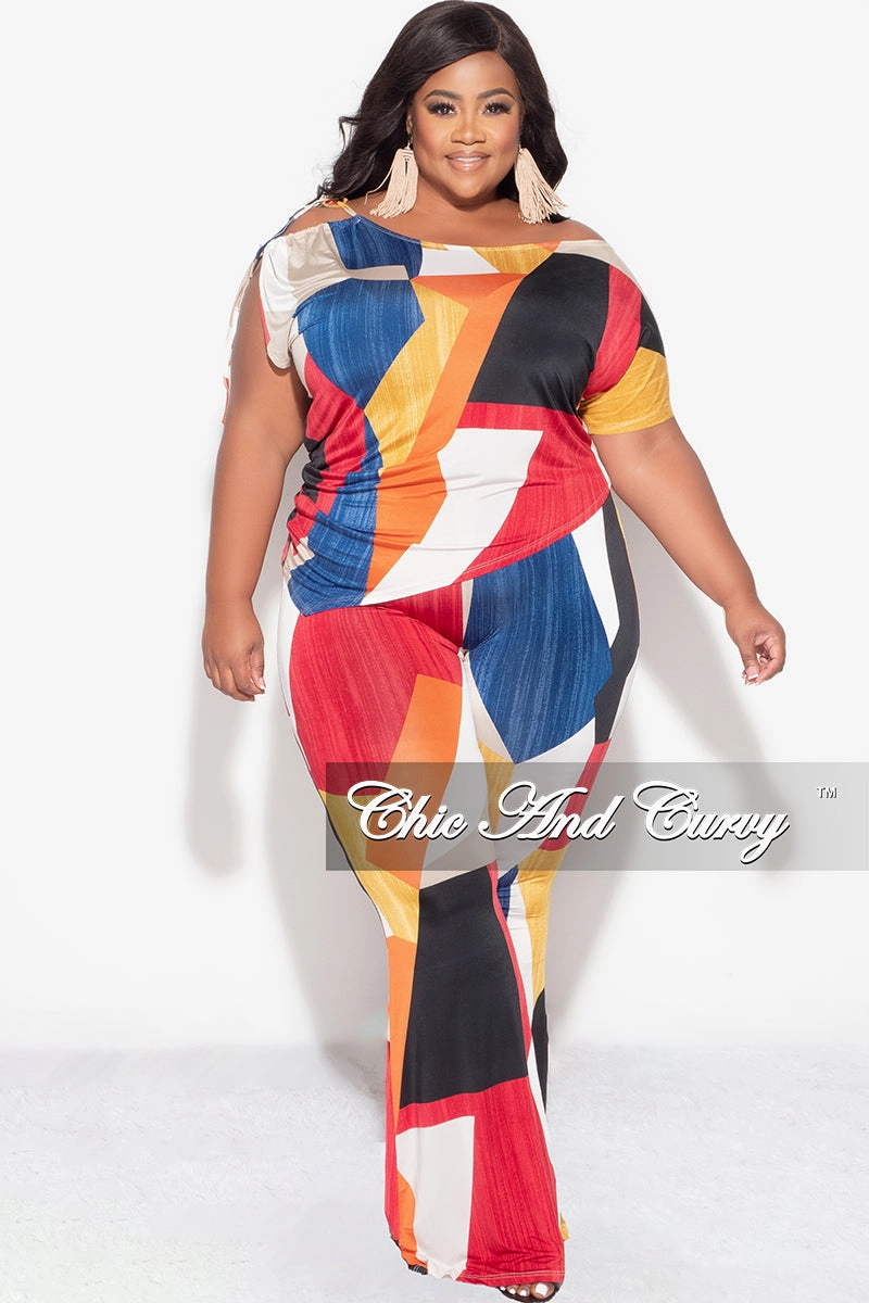 Refined fit No Ride-Up Final Sale Plus Size 2pc Set Top and Pants Set in Multi Color Print