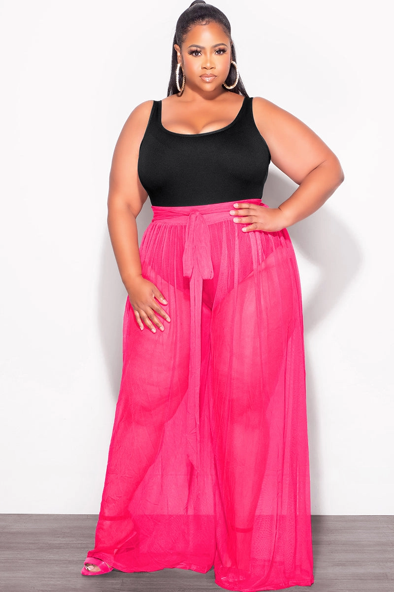 Core Ease Final Sale Plus Size 2pc Sheer Duster and Pants Set in Fuchsia