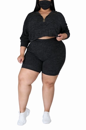 Quick Fit Design Comfortable Cut Final Sale Plus Size 2pc Short Set in Charcoal
