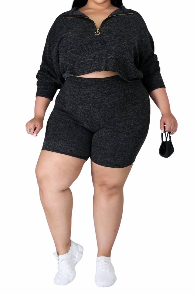 Final Sale Plus Size 2pc Short Set in Charcoal Odor Control Treatment Outfit Staple