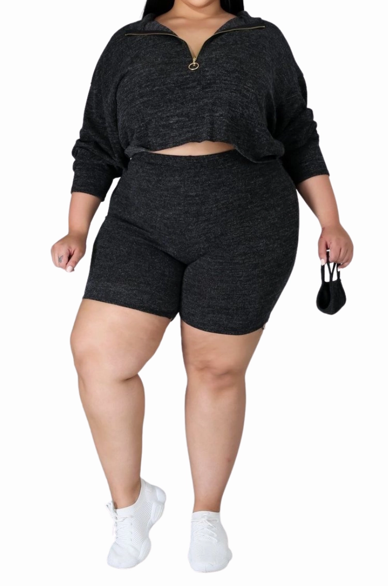 Perfect Design Final Sale Plus Size 2pc Short Set in Charcoal
