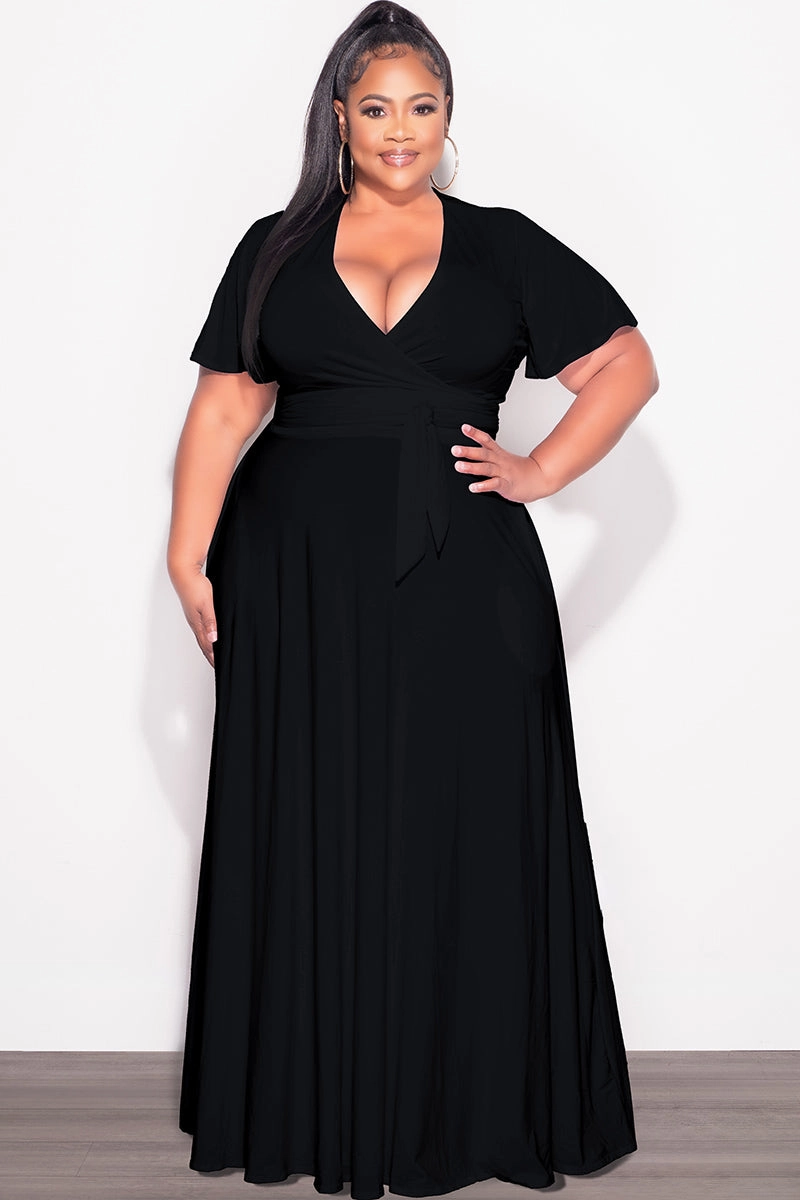 Final Sale Plus Size 2pc Short Sleeve Crop Tie Top and Skirt Set in Black relaxed shape Street Utility