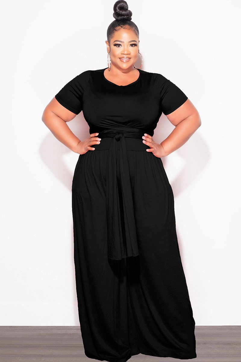 Shape Flex Final Sale Plus Size 2pc Short Sleeve Tie Top and Pants Set in Black