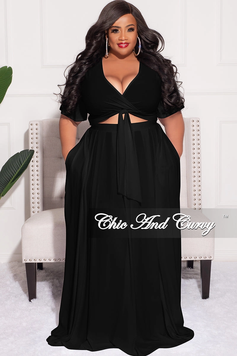 Final Sale Plus Size 2pc Skirt Set in Black Polyester fabric Tear Resistant Design