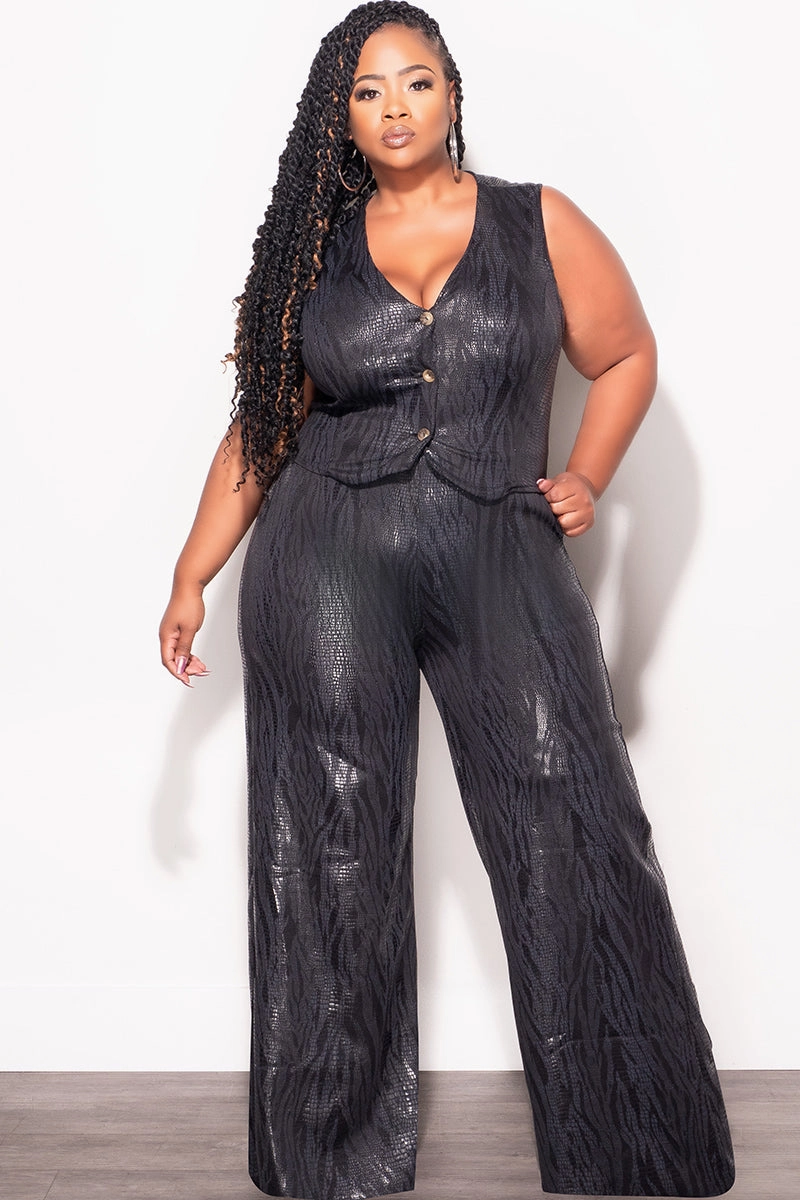 Final Sale Plus Size 2pc Sleeveless Blazer Vest and Pants Set in Black Snake Print Dynamic Fit Core Support