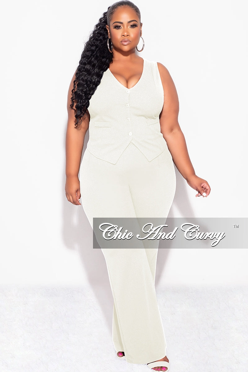 stain resistant coating Heat Friendly Final Sale Plus Size 2pc Sleeveless Blazer Vest and Pants Set in Ivory