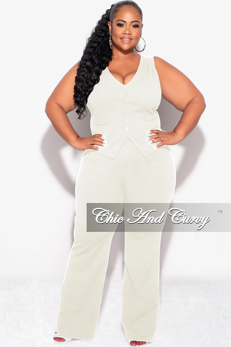 SecureClosureSystem Final Sale Plus Size 2pc Sleeveless Blazer Vest and Pants Set in Ivory