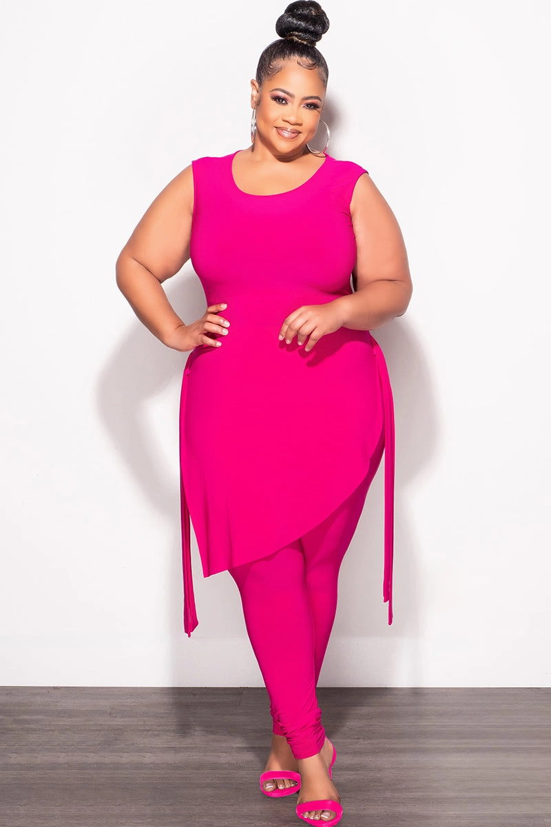 Final Sale Plus Size 2pc Sleeveless Top and Pants Set in Fuchsia Core Movement Fashionable Cut