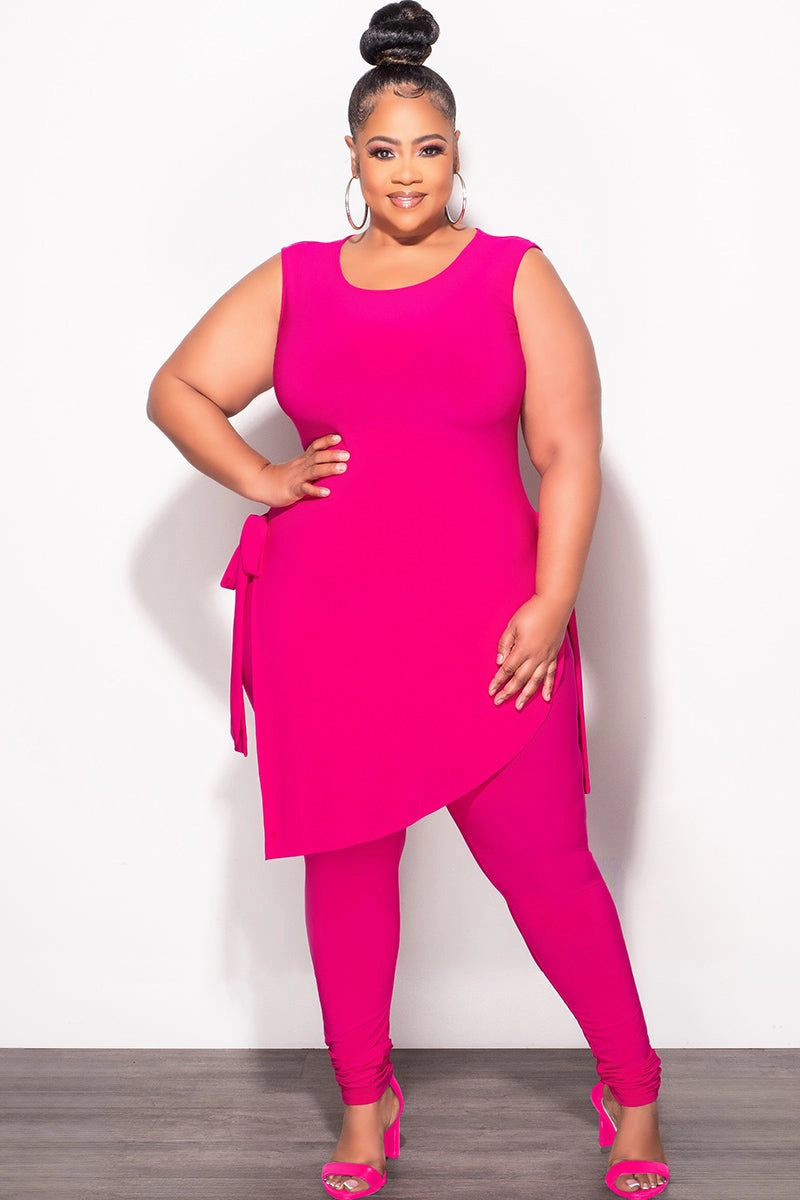 Core Utility Final Sale Plus Size 2pc Sleeveless Top and Pants Set in Fuchsia
