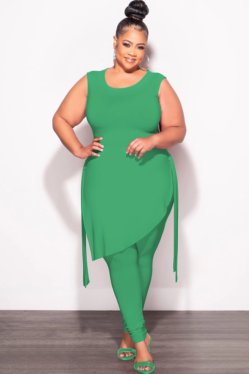 Final Sale Plus Size 2pc Sleeveless Top and Pants Set in Green Easy Stretch Fit