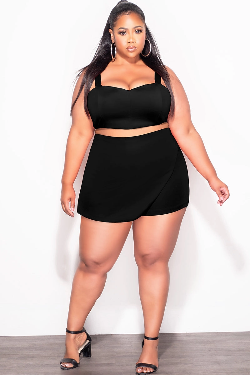 Outdoor Flex Slim Look Fit Final Sale Plus Size 2pc Strapless Crop Top and Skort Set in Black