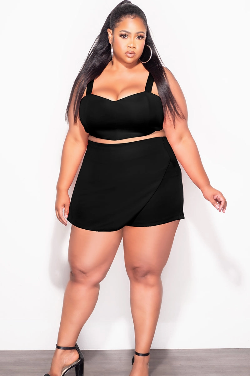 Luxe Look Effortless Design Final Sale Plus Size 2pc Strapless Crop Top and Skort Set in Black