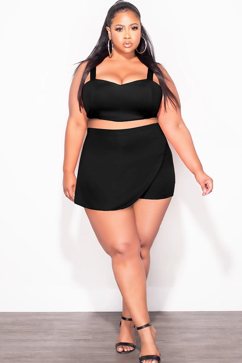 Tagless label Premium Look Final Sale Plus Size 2pc Strapless Crop Top and Skort Set in Black
