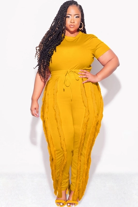 Final Sale Plus Size 2pc Tassel Pant Set in Mustard Core Style