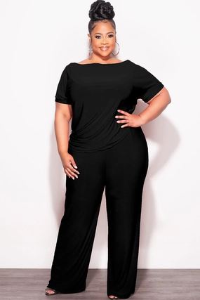 Casual Must-Have Durable Utility Final Sale Plus Size 2pc Top and Pants Set in Black