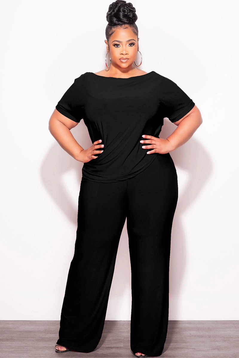 Final Sale Plus Size 2pc Top and Pants Set in Black Sleek and Soft Sporty Comfort Wear