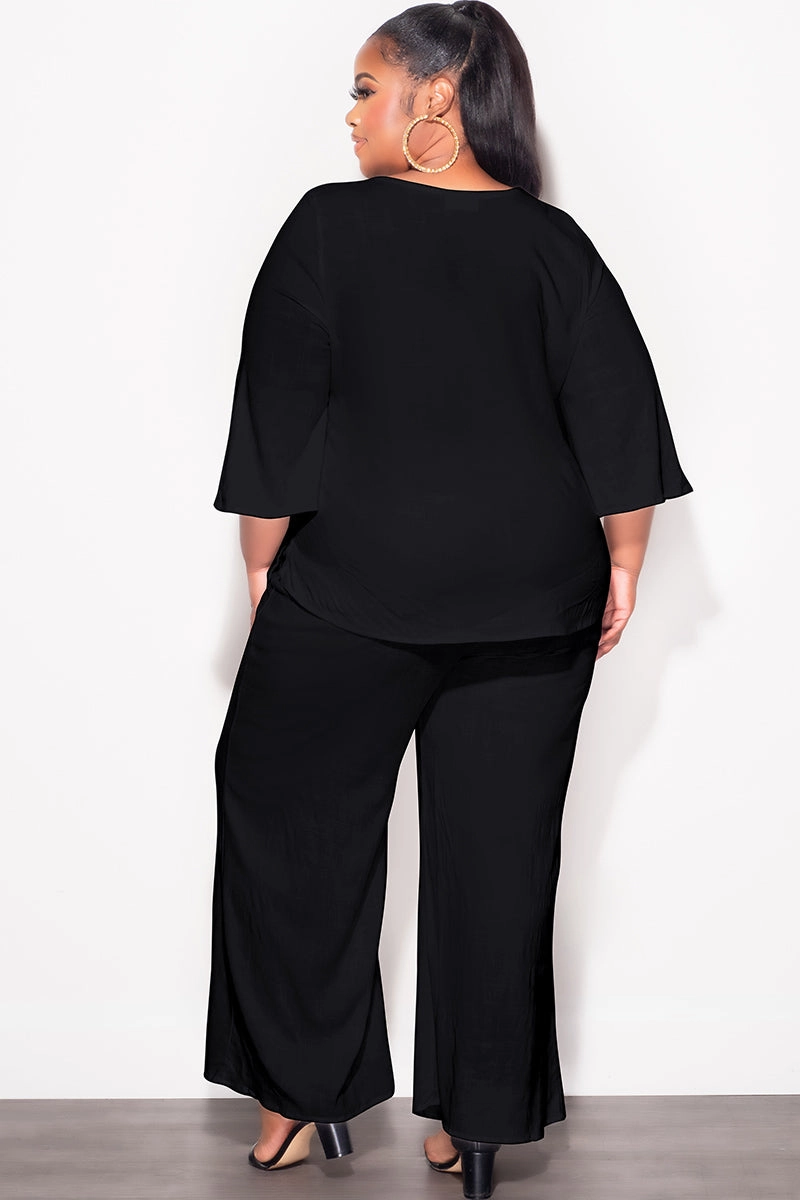 Active Lifestyle Soft Fabric Final Sale Plus Size 2pc Top and Pants Set in Black Linen
