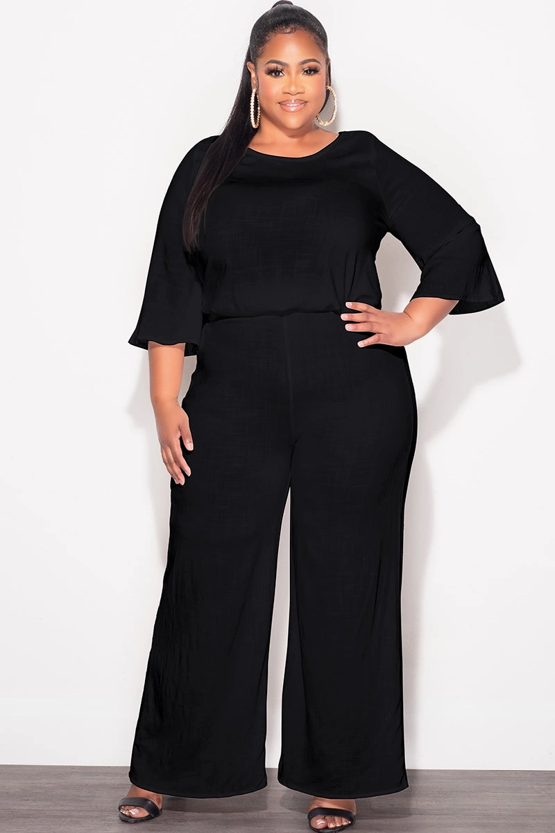 Smart Look Active Design Wear Final Sale Plus Size 2pc Top and Pants Set in Black Linen