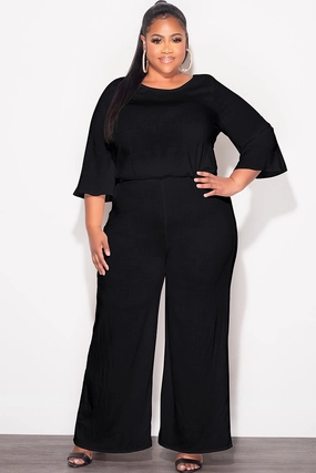 FunctionalZipper Final Sale Plus Size 2pc Top and Pants Set in Black Linen