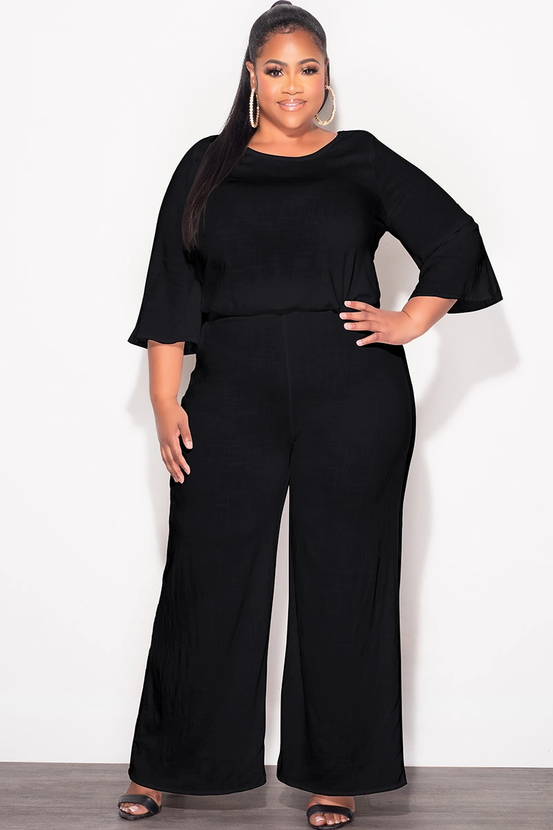 FunctionalZipper Final Sale Plus Size 2pc Top and Pants Set in Black Linen
