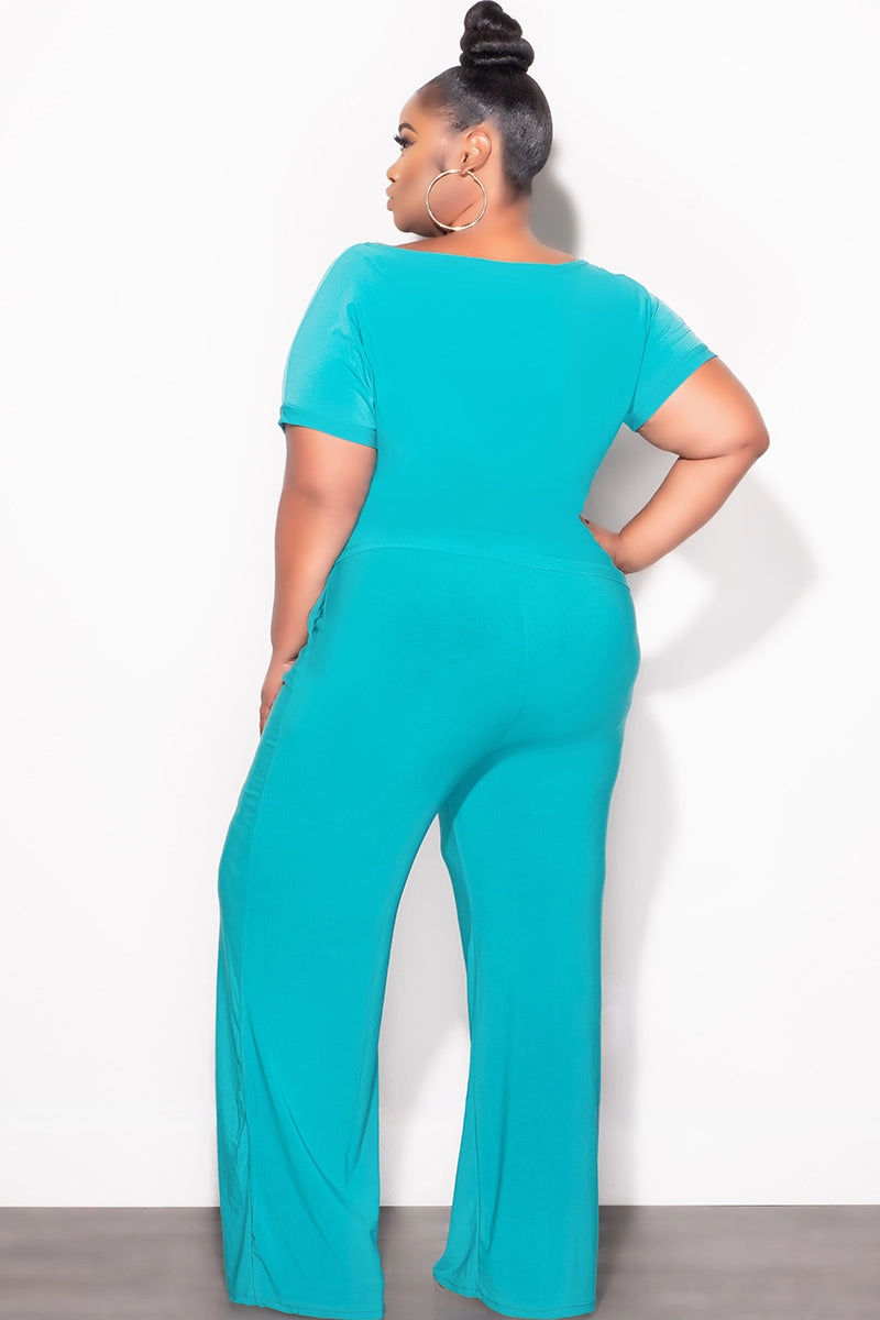 Final Sale Plus Size 2pc Top and Pants Set in Dark Teal Wear Resistant Fabric