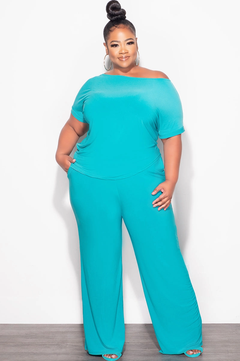 Final Sale Plus Size 2pc Top and Pants Set in Dark Teal Soft Structure All Purpose Fit