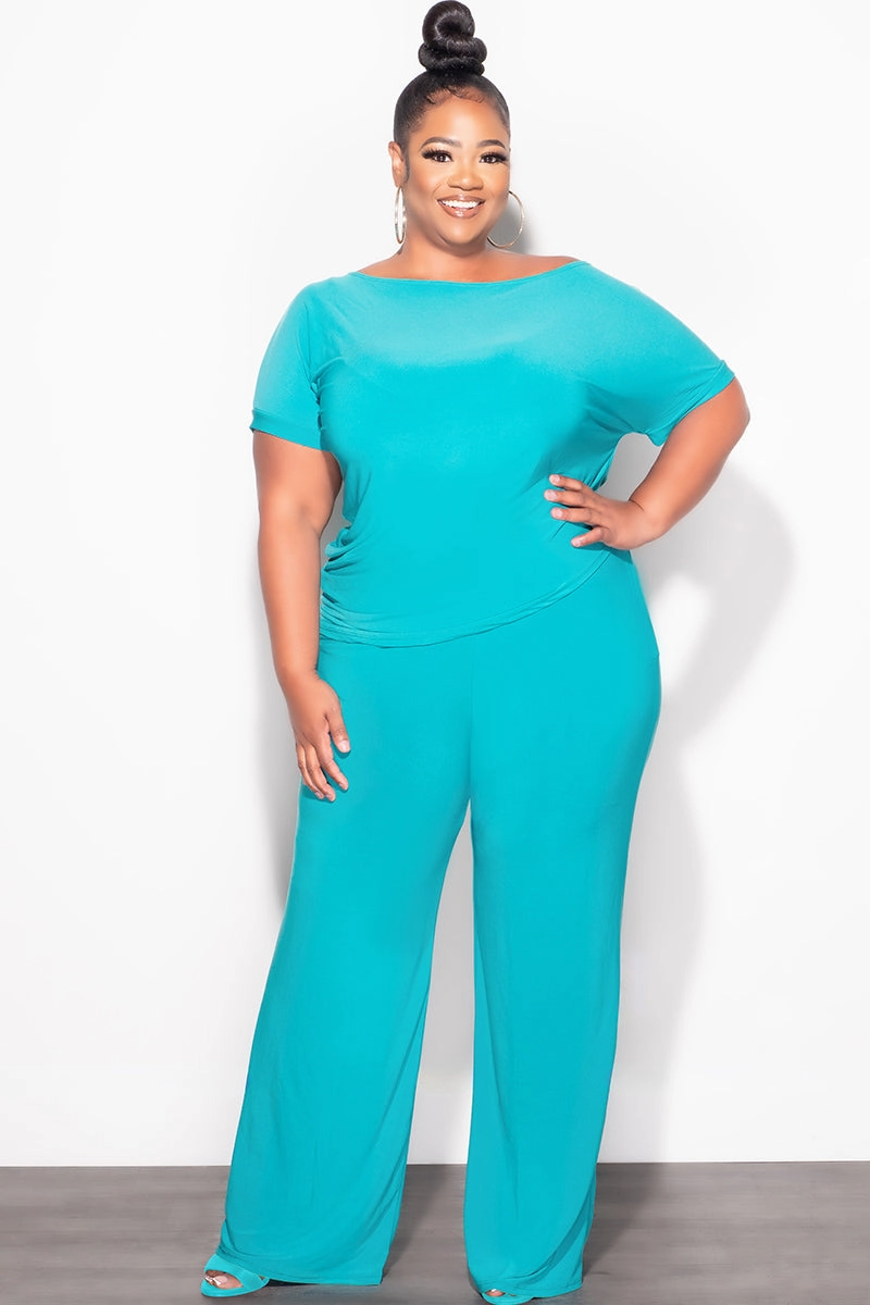 Final Sale Plus Size 2pc Top and Pants Set in Dark Teal Breathable Performance Wear Comfortable Layering