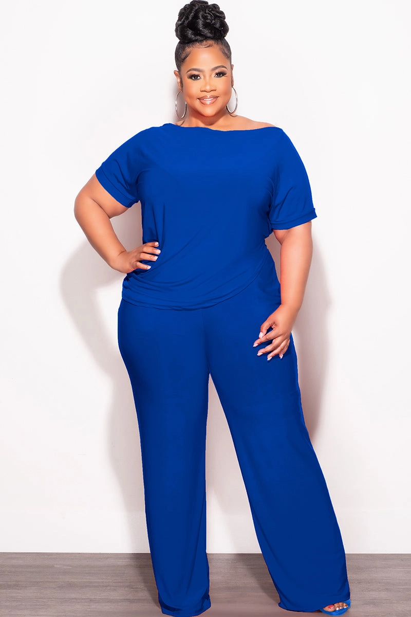 All Purpose Final Sale Plus Size 2pc Top and Pants Set in Royal Blue
