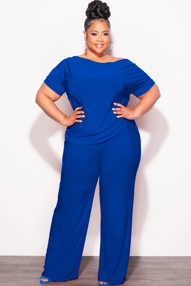 Stylish Look Final Sale Plus Size 2pc Top and Pants Set in Royal Blue