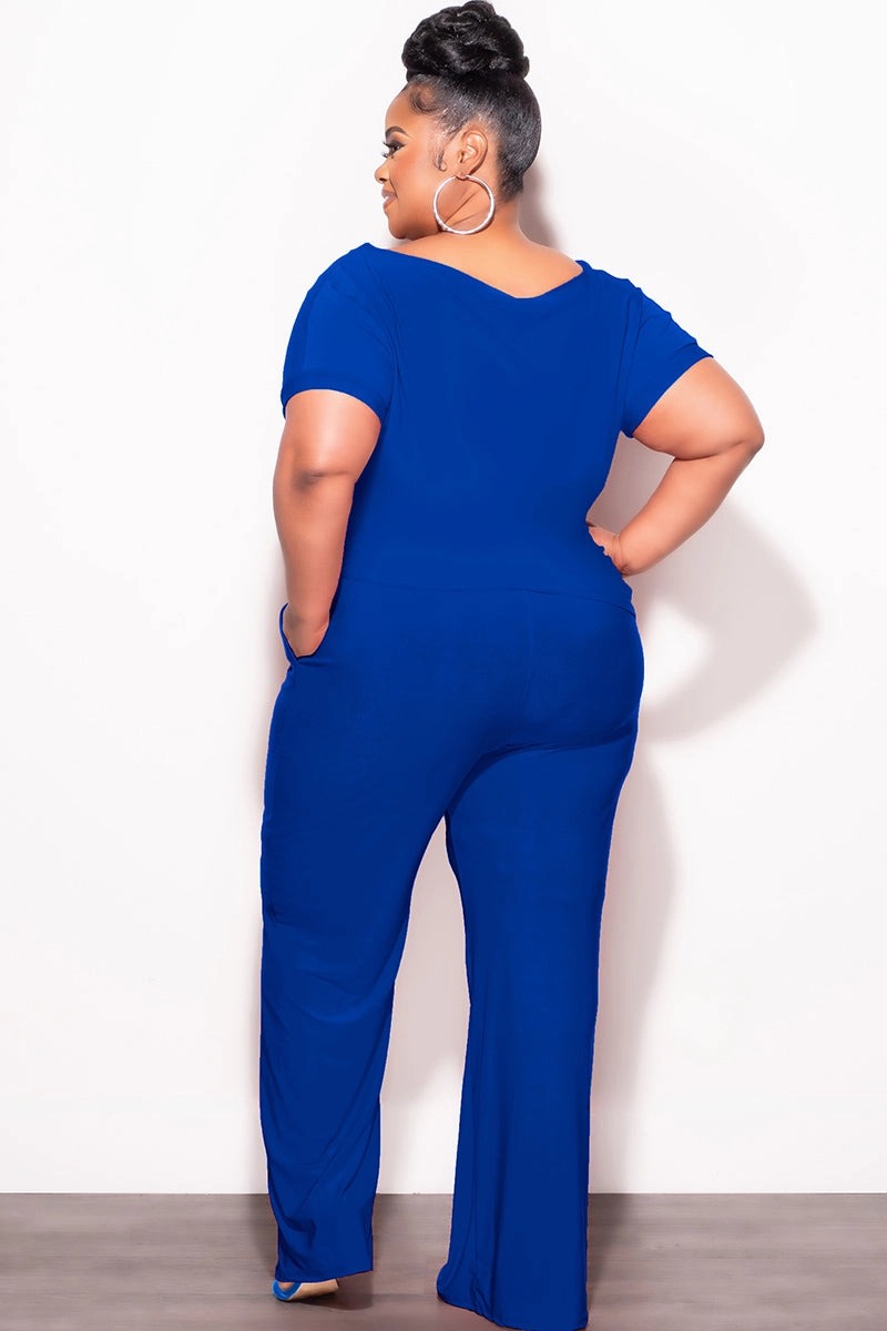 High-rise waist Final Sale Plus Size 2pc Top and Pants Set in Royal Blue