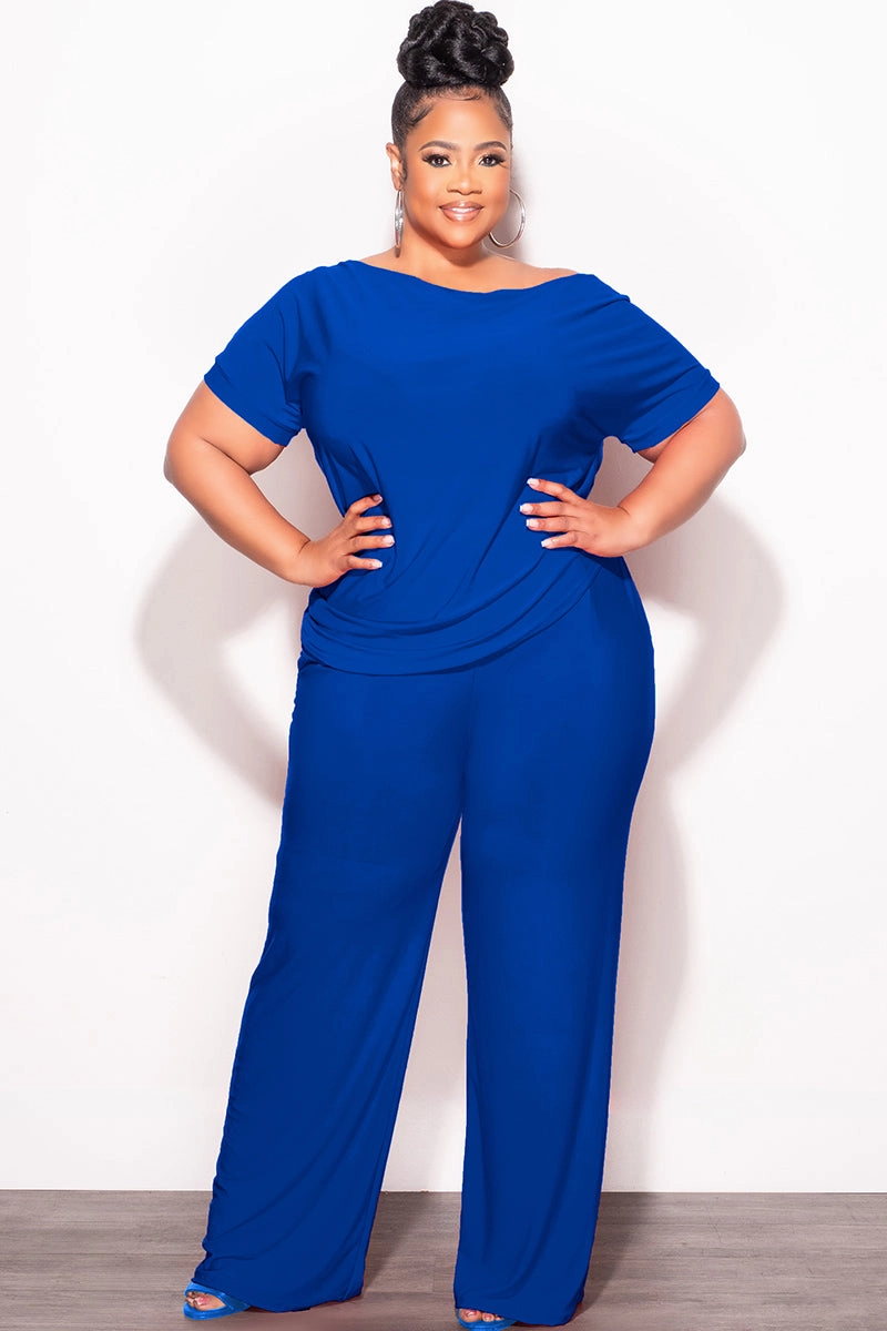 Final Sale Plus Size 2pc Top and Pants Set in Royal Blue UV protection coating High Durability Stitching