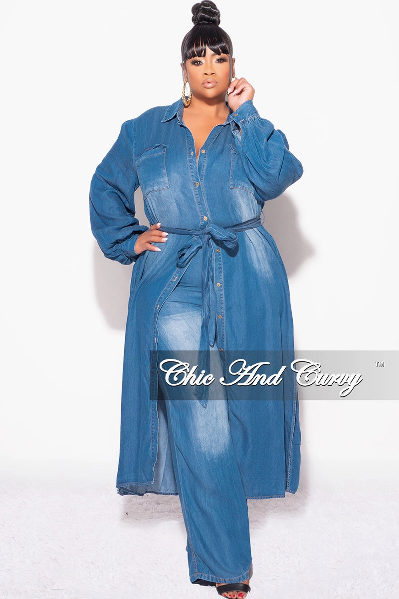 Commuter Fit Final Sale Plus Size 2pc Trench Jacket and Pants Set in Denim