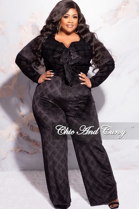 Final Sale Plus Size 2pc Velvet Crop Top and Pants Set in Black No Ride Up Comfy Style