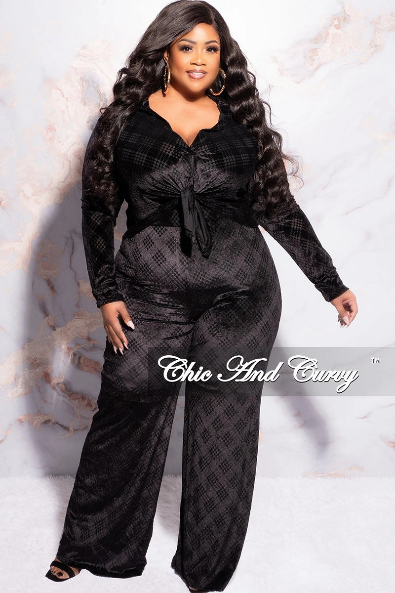 Final Sale Plus Size 2pc Velvet Crop Top and Pants Set in Black Active Design Reversible design