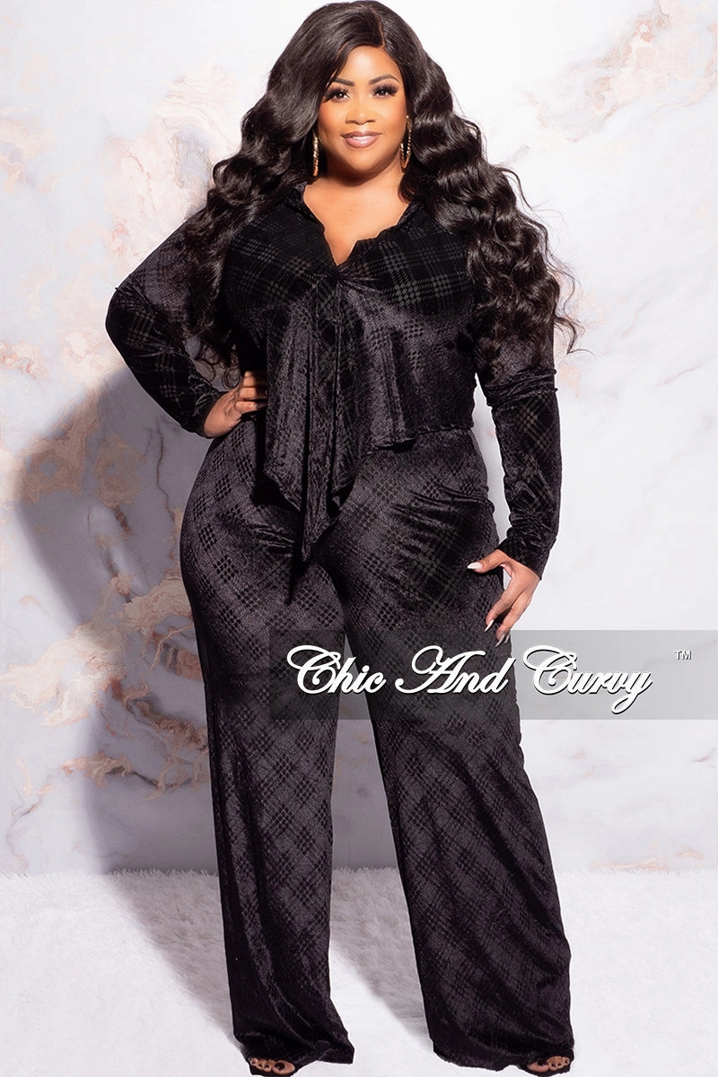 Rugged Comfort Final Sale Plus Size 2pc Velvet Crop Top and Pants Set in Black