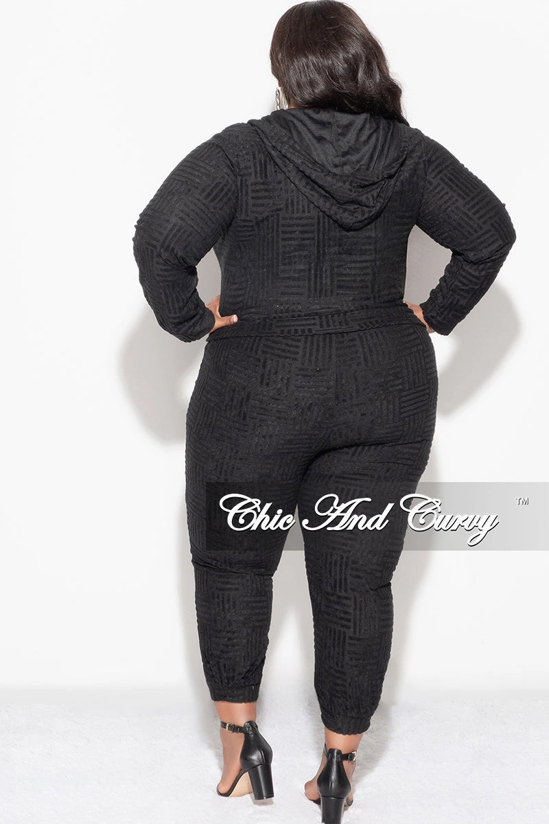Casual Vibes Final Sale Plus Size 2pc Velvet Hooded Zip-Up Jacket and Pants Set in Black