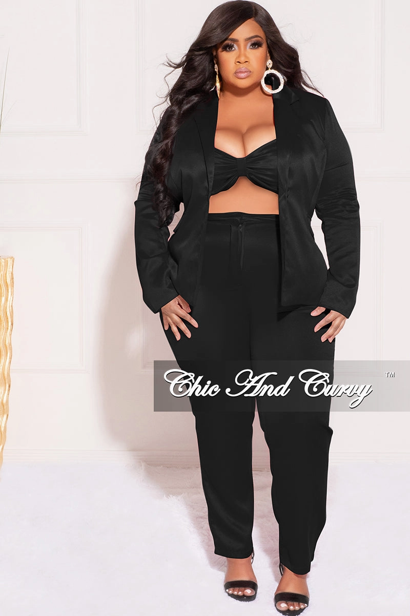 Final Sale Plus Size 3pc (Blazer, Tube Top & Pants) Set in Black UniversalFit Stretch Fit