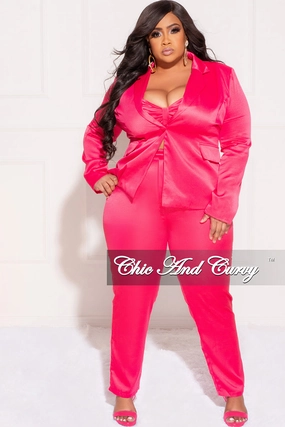 Final Sale Plus Size 3pc (Blazer, Tube Top & Pants) Suit Set in Fuchsia TailoredCut Stylish Tank