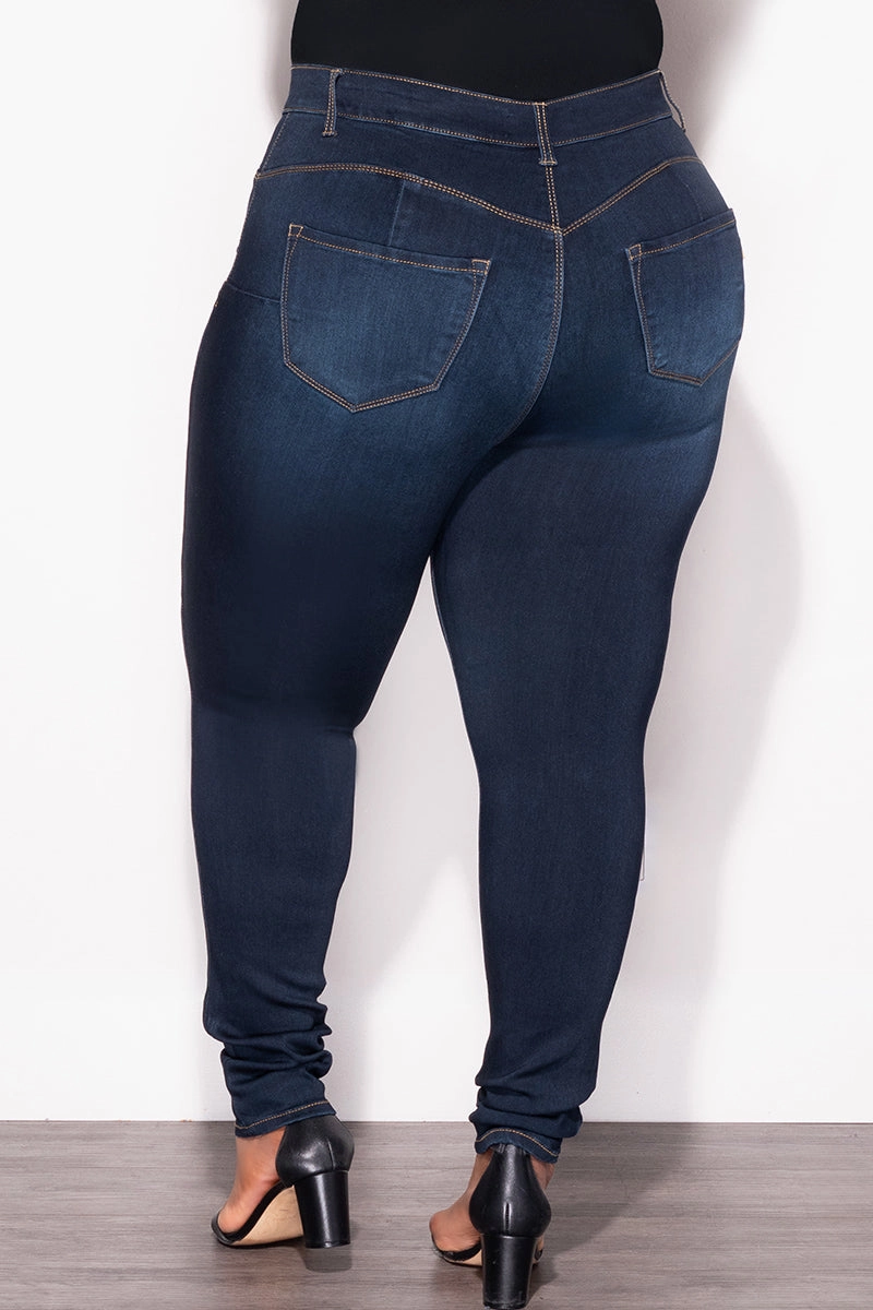 Durable Construction Ergonomic Cut Final Sale Plus Size ??Lifting ?? Jeans in Dark Denim