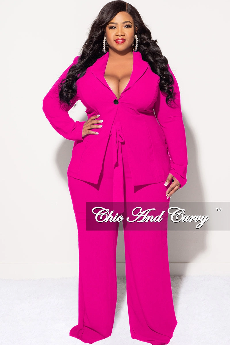 Final Sale Plus Size Blazer 2pc Set in Fuchsia Comfort waistband