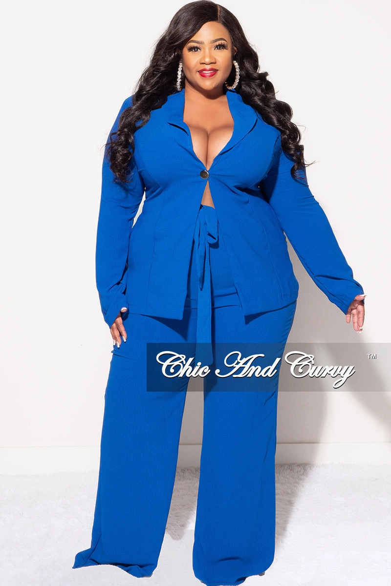 Final Sale Plus Size Blazer 2pc Set in Royal Blue MachineWashableFabric
