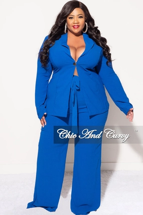Final Sale Plus Size Blazer 2pc Set in Royal Blue MachineWashableFabric