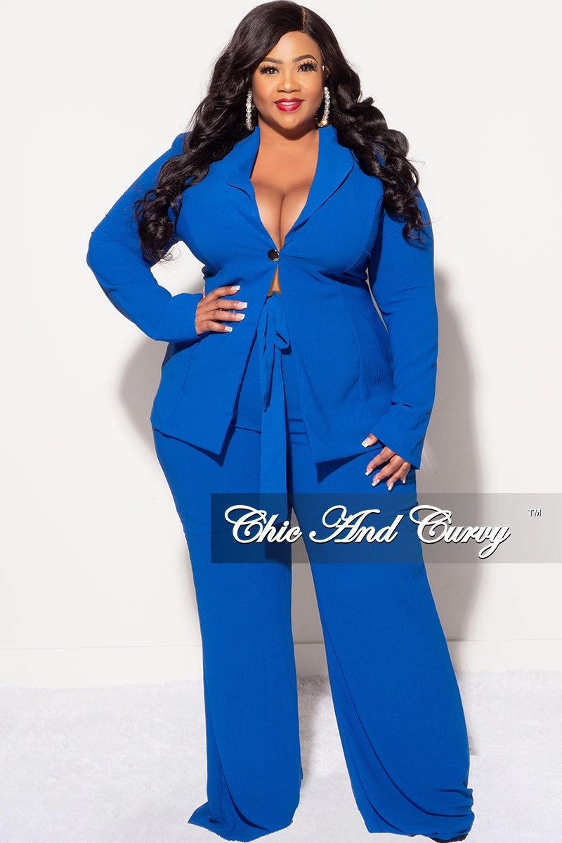 All Purpose Final Sale Plus Size Blazer 2pc Set in Royal Blue